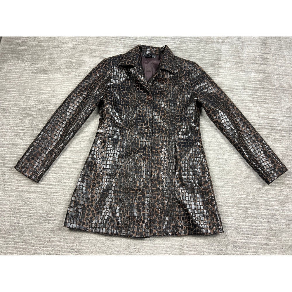 Selene Sport Trench Coat Womens S Brown Faux Crocodile Embossed Button Up Jacket